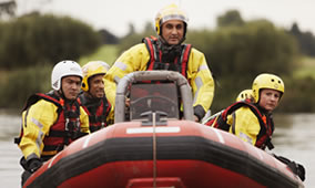 Flood rescue by boat