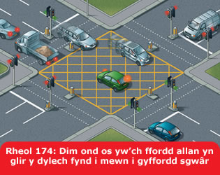 Rheol 174 Dim ond os yw’ch ffordd allan yn glir y dylech fynd i mewn i gyffordd sgwâr