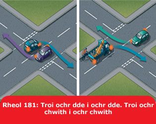 Rheol 181: Troi ochr dde i ochr dde. Troi ochr chwith i ochr chwith