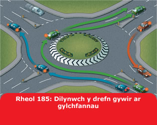 Rheol 185: Dilynwch y drefn gywir ar gylchfannau